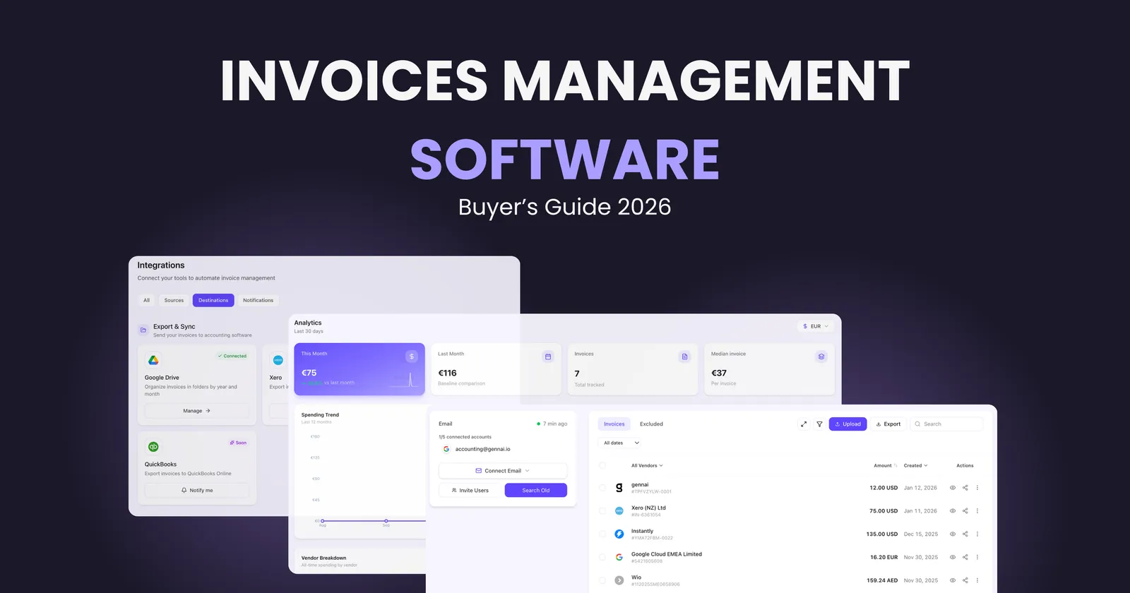 Invoice management software dashboard showing automated invoice processing and approval workflows
